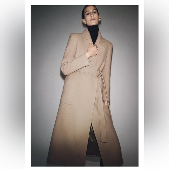 ZARA WOOL BLEND BELTED COAT - Picture 3 of 13